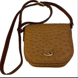 Original THE TREND  Genuine Leather Small Crossbody Bag Tan ostrich leather Vtg